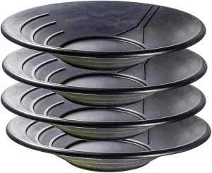 SE 14 Inch Gold Panning Pan - Three Riffles for Easier Mining and Prospecting, Black, 4 Pack