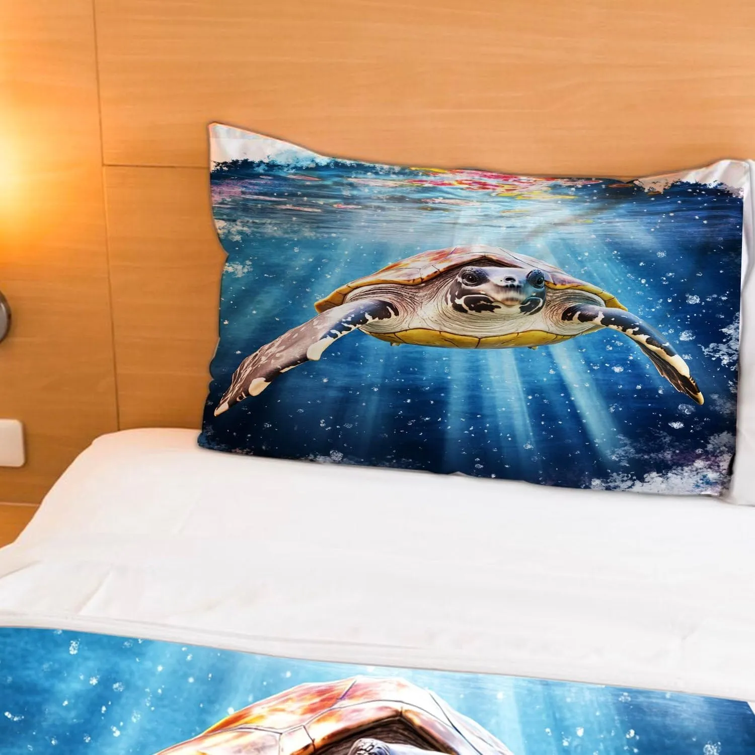 Sea Turtle Comforter Set,Ocean Sea Turtle Bedding Set for Kids Teens- Sea Turtle Bedding Set-Leatherback Turtle in The Twilight Zone- Bed Set with 2 Pillowcases for Kids Room Decor bJ1AXs