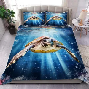 Sea Turtle Comforter Set,Ocean Sea Turtle Bedding Set for Kids Teens- Sea Turtle Bedding Set-Leatherback Turtle in The Twilight Zone- Bed Set with 2 Pillowcases for Kids Room Decor bJ1AXs