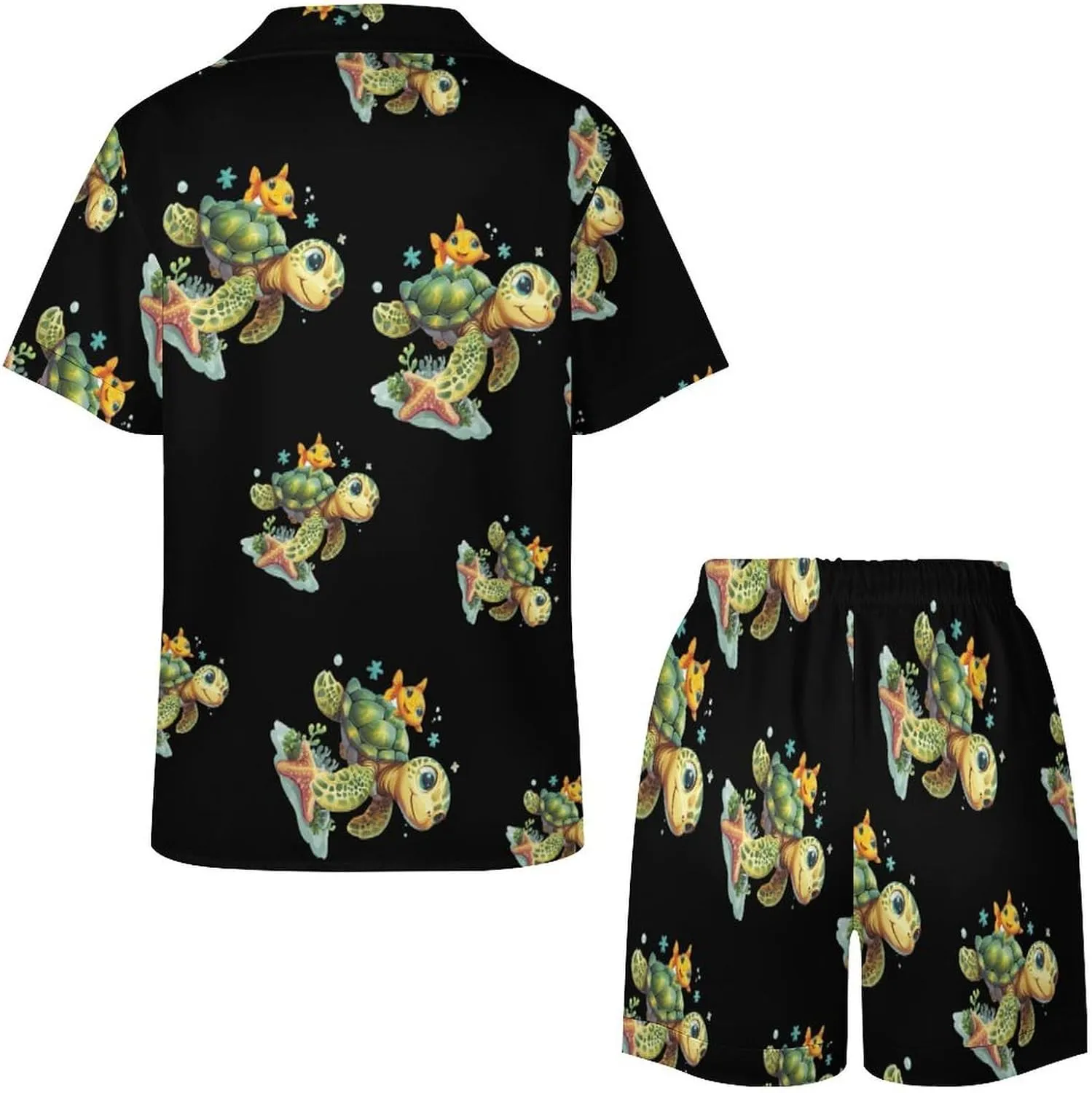 Sea Turtle Women's Satin Pajama Set Short Sleeve Button Down Sleepwear Loungewear Pj Set