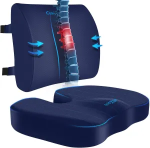 Seat Cushion, Lumbar Support Pillow with Adjustable Strap-Chair Cushions for Sciatica Pain Relief-with Washable Cover Memory Foam for Car, Travel and Wheelchair-Blue