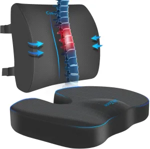 Seat Cushion, Lumbar Support Pillow with Adjustable Strap-Chair Cushions for Sciatica Pain Relief-with Washable Cover Memory Foam for Car, Travel and Wheelchair-Gray