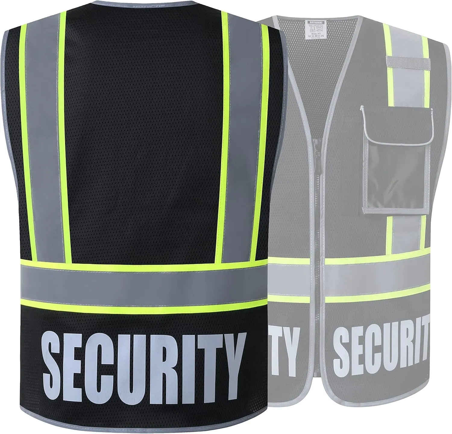 Security Vest for Men Women Reflective Safety Vest with 5 Pockets and Front Zipper Mesh High Visibility Vest Meets ANSI/ISEA 107-2015 Standards(Black-22, X-Large)
