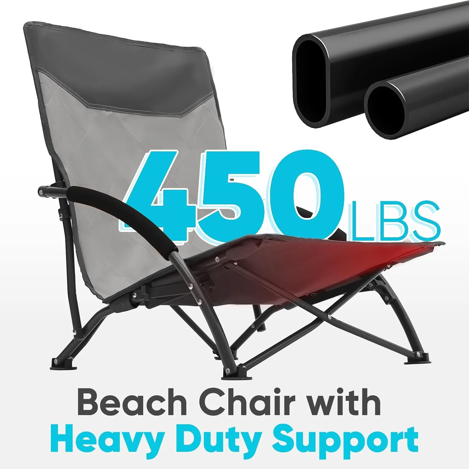Sekey Portable Beach Chair, Lightweight Camping Chair with Carry Bag, Low Folding Beach Chair for Adults, Compact Ourdoor Chairs for Picnic, Fishing and Sports Events, Gray