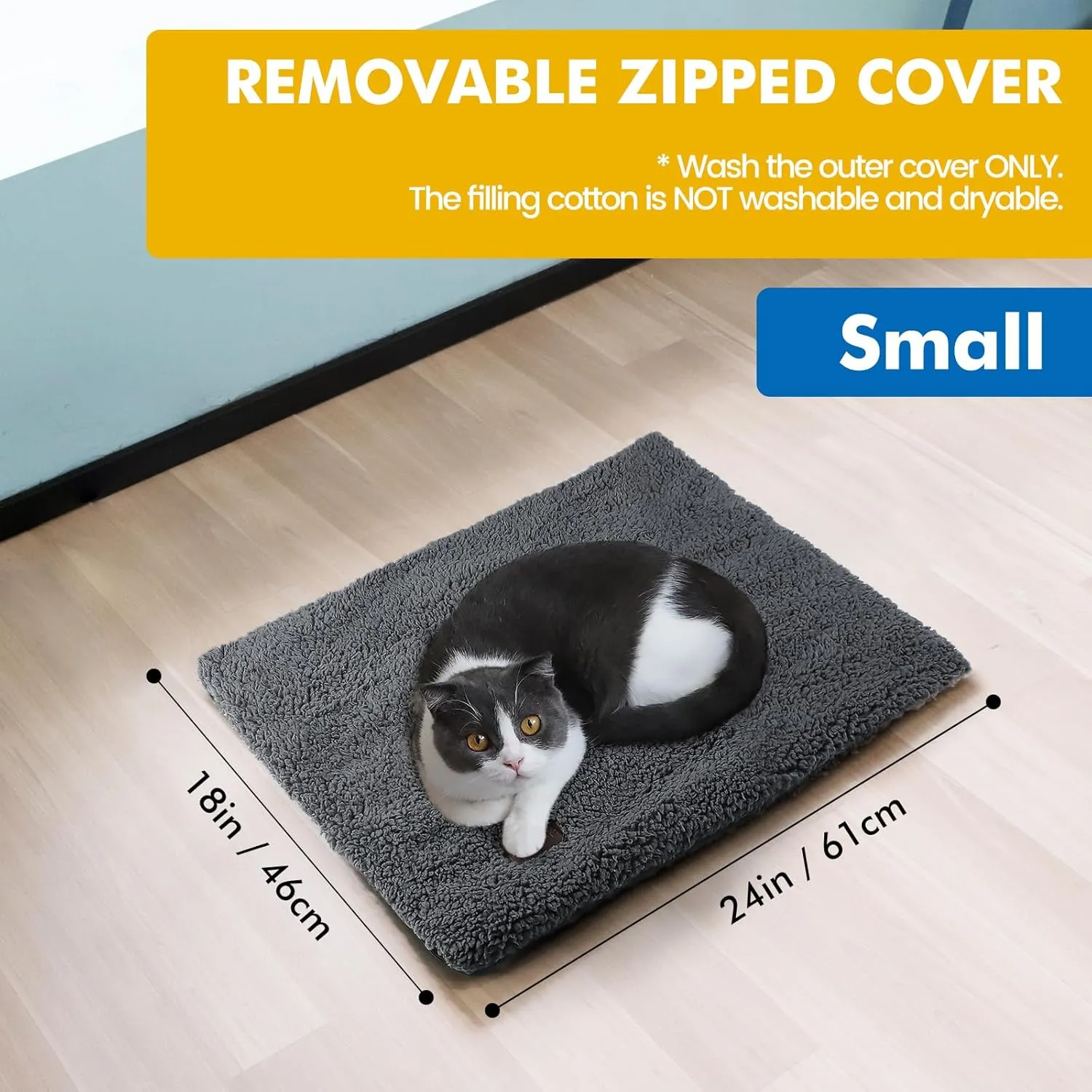 Self Warming Cat Bed Self Heating Cat Dog Mat 24 x 18 inch Extra Warm Thermal Pet Pad for Indoor Outdoor Pets with Removable Cover Non-Slip Bottom Washable Non Electric