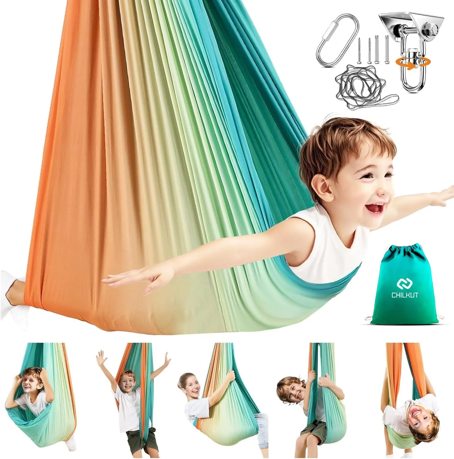 Sensory Swing for Indoor & Outdoor Use, 220lb Capacity, Double Layer Fabric with 360° Rotation, Indoor Swing for Kids & Adults, Soft, Durable and Comfortable