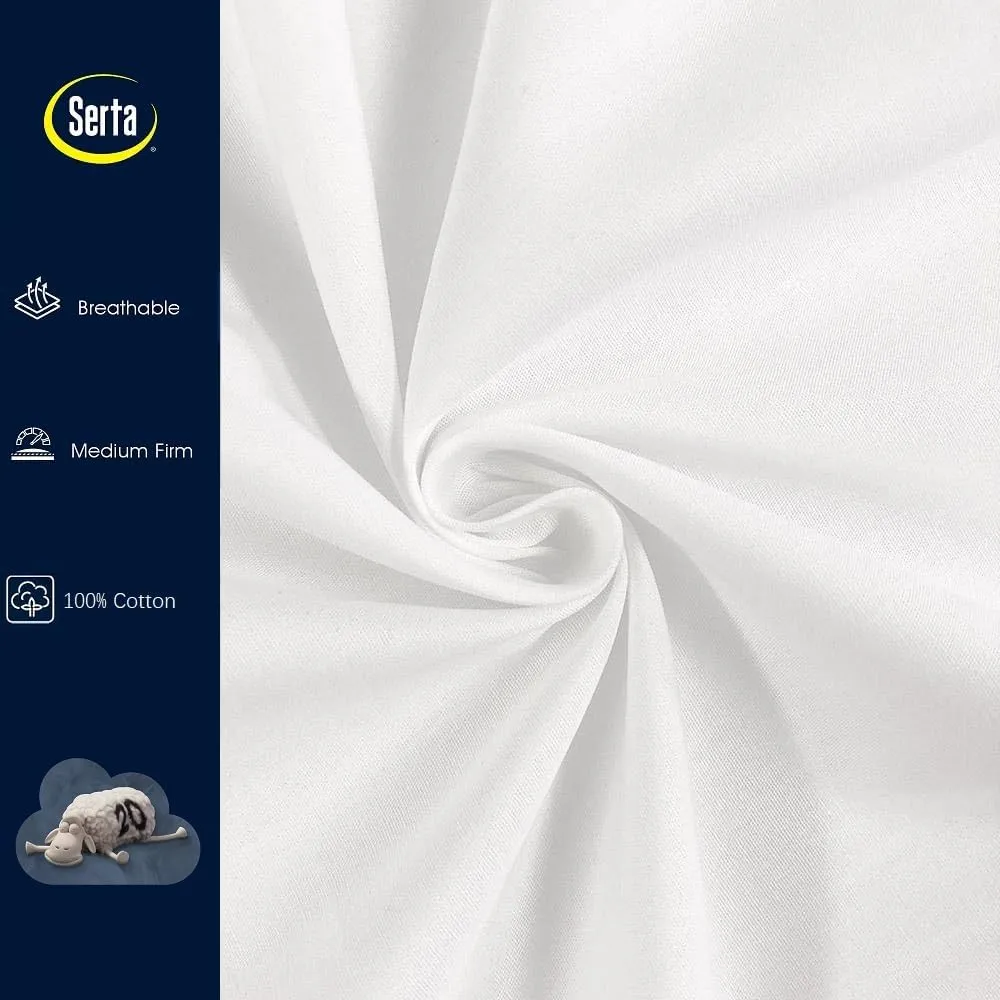 Serta 233 Thread Count Bed Pillows 100% Cotton Goose Feather Down Pillow Jumbo Size Set of 2 Pack Firm Gusseted Pillow for Side Sleeper