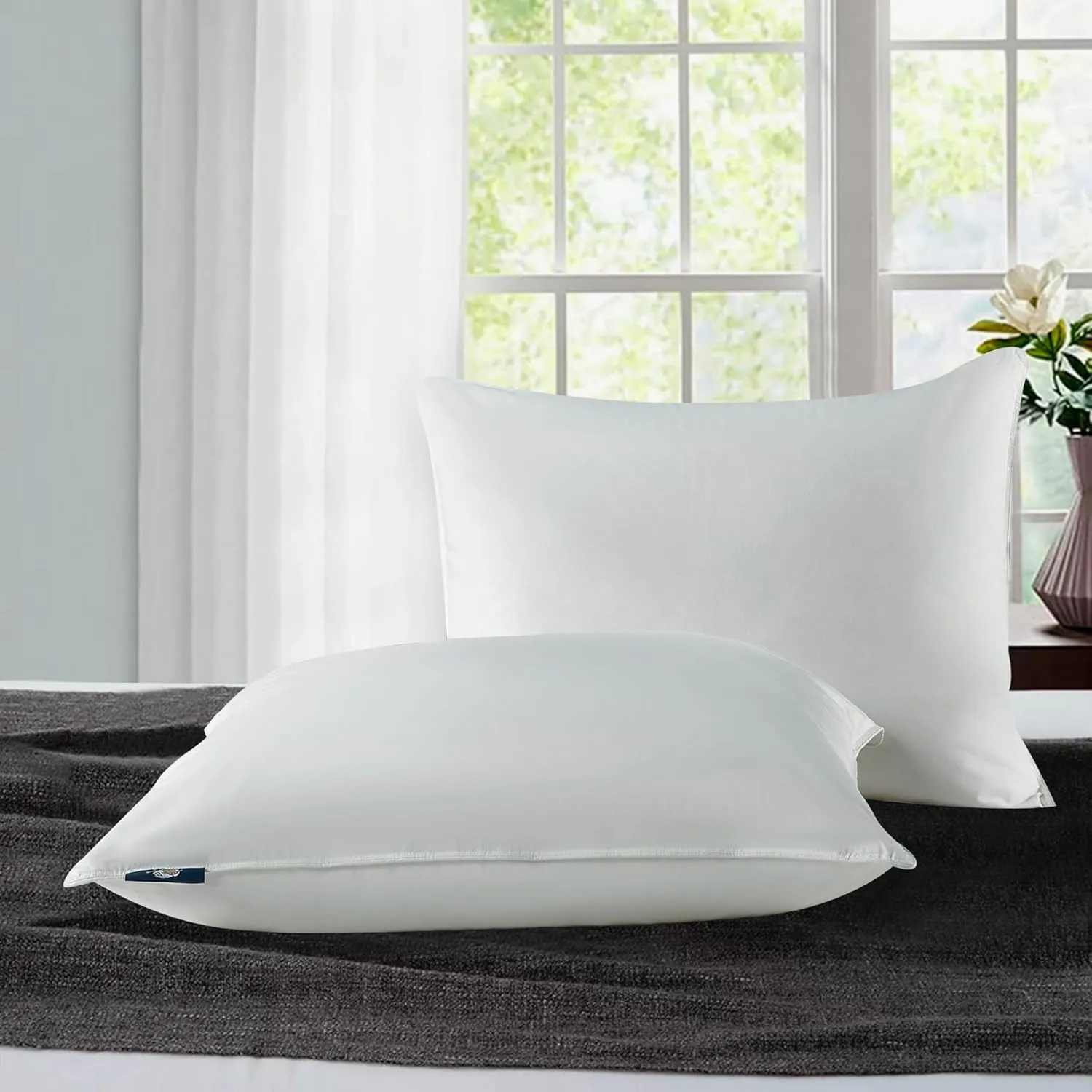 Serta 233 Thread Count White Goose Feather Medium Firm 100% Cotton Hotel Collection Bed Side Sleeper Pillow, King, 2