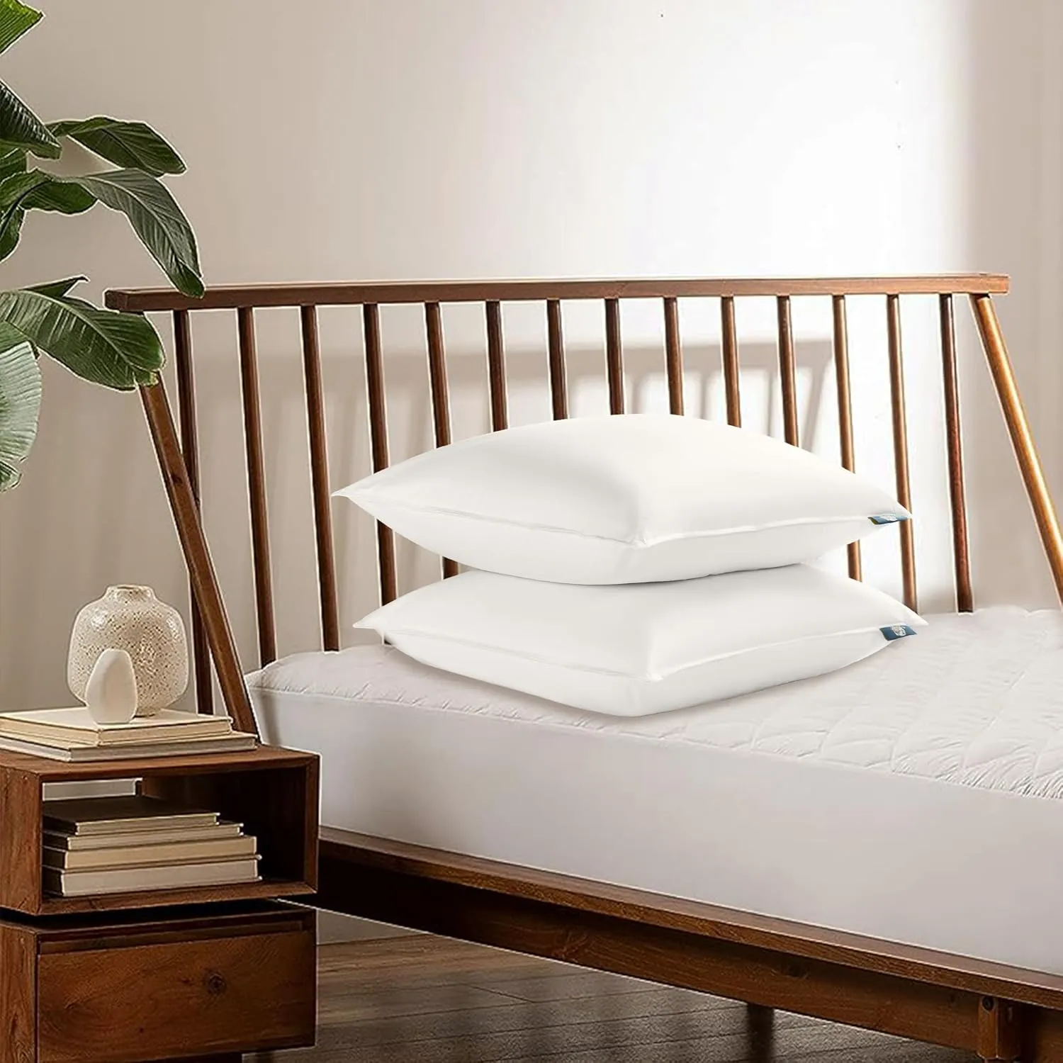 Serta 233 Thread Count White Goose Feather Medium Firm 100% Cotton Hotel Collection Bed Side Sleeper Pillow, King, 2