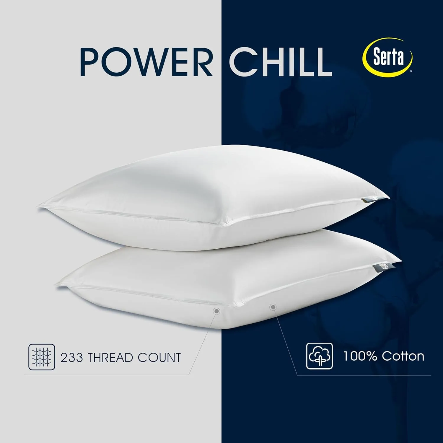 Serta 233 Thread Count White Goose Feather Medium Firm 100% Cotton Hotel Collection Bed Side Sleeper Pillow, King, 2