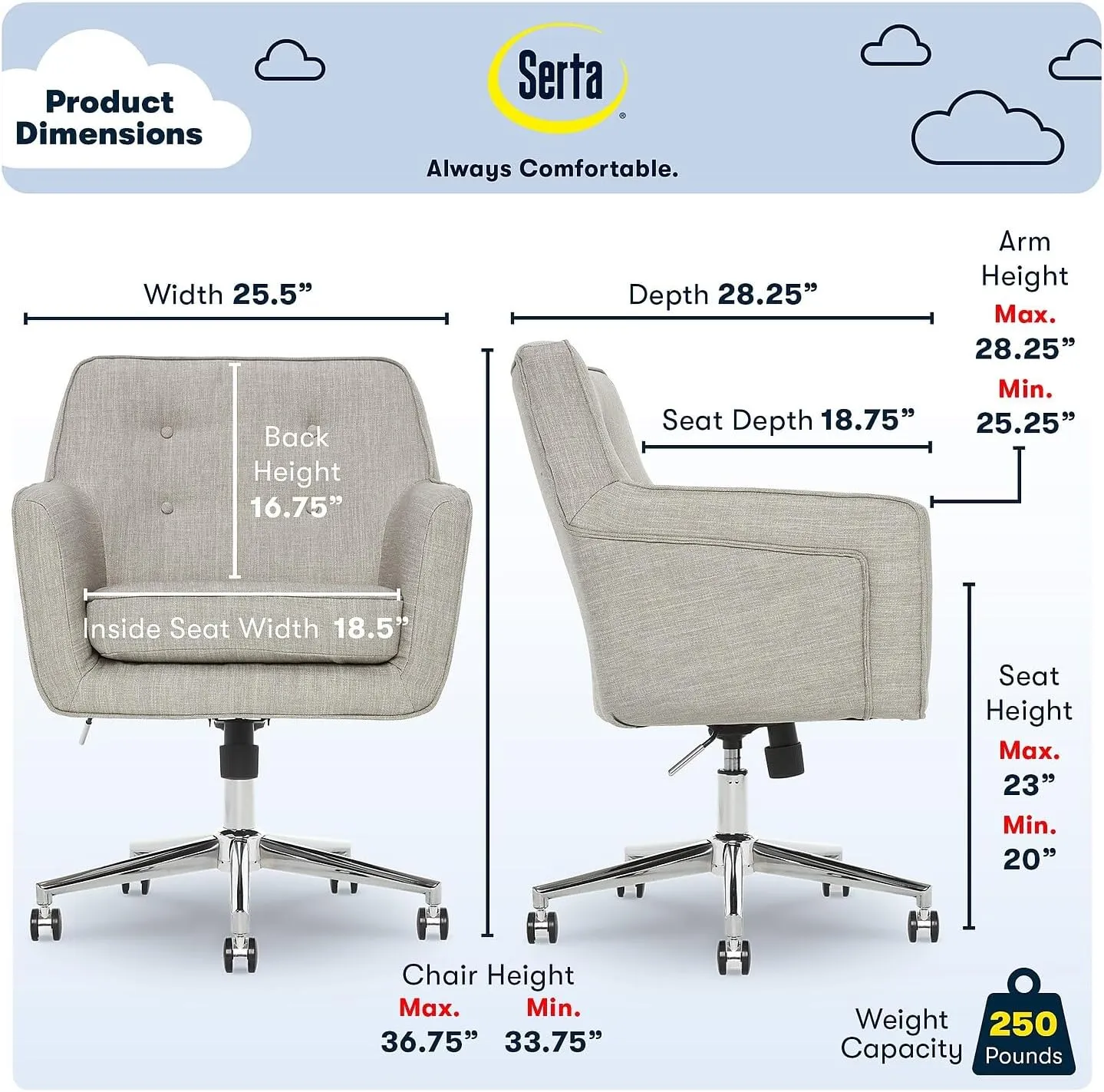 Serta Ashland Home Office Chair, Light Gray
