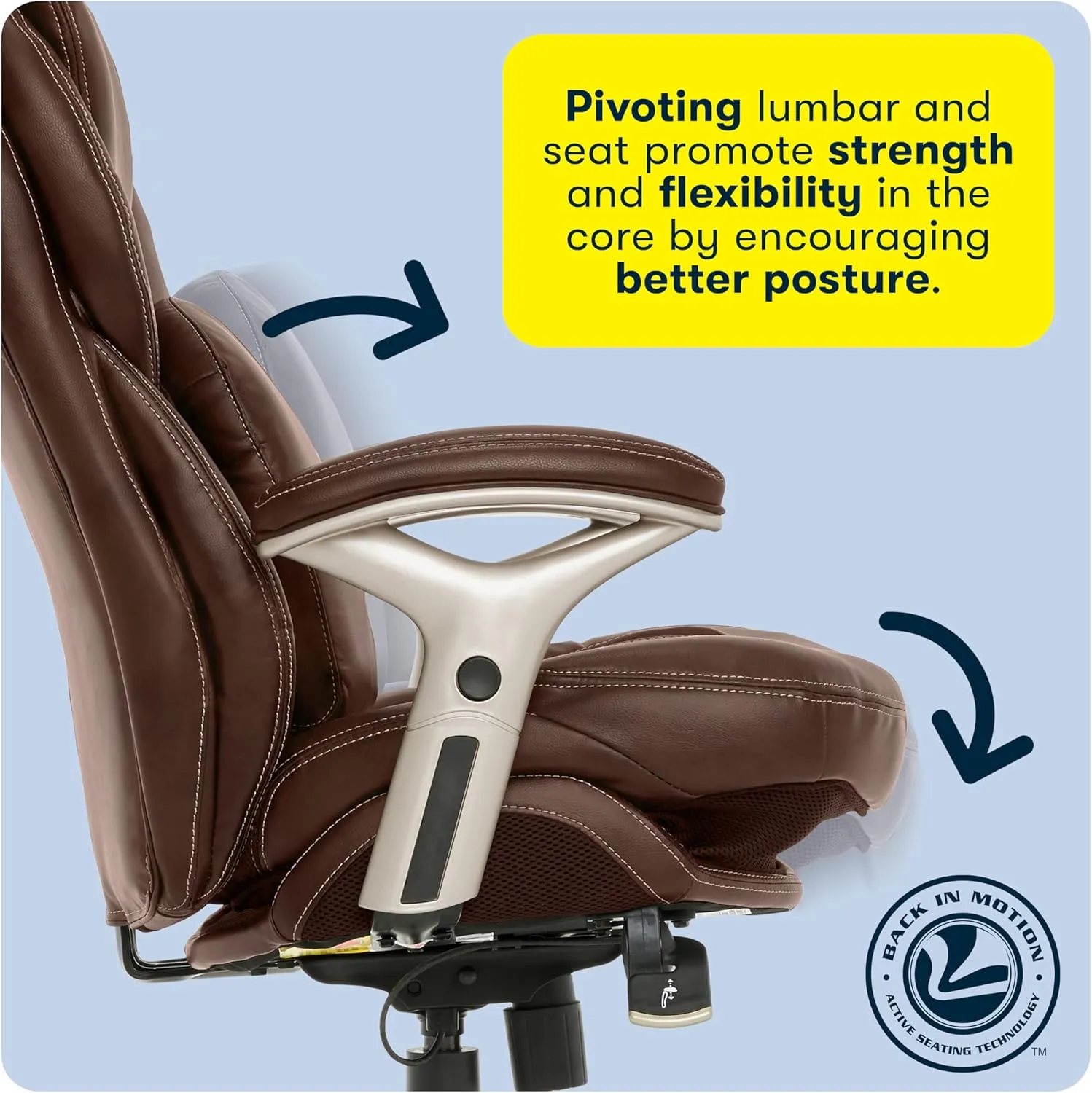 Serta Claremont Ergonomic Executive Office Chair with Back in Motion Technology, Adjustable Mid Back Desk Chair with Lumbar Support, Bonded Leather, Chestnut Brown