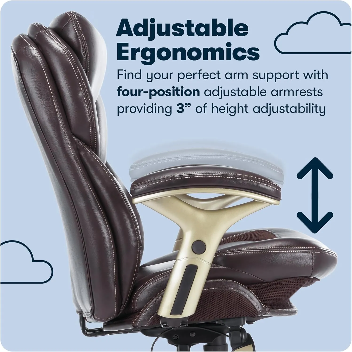 Serta Claremont Ergonomic Executive Office Chair with Back in Motion Technology, Adjustable Mid Back Desk Chair with Lumbar Support, Bonded Leather, Chestnut Brown