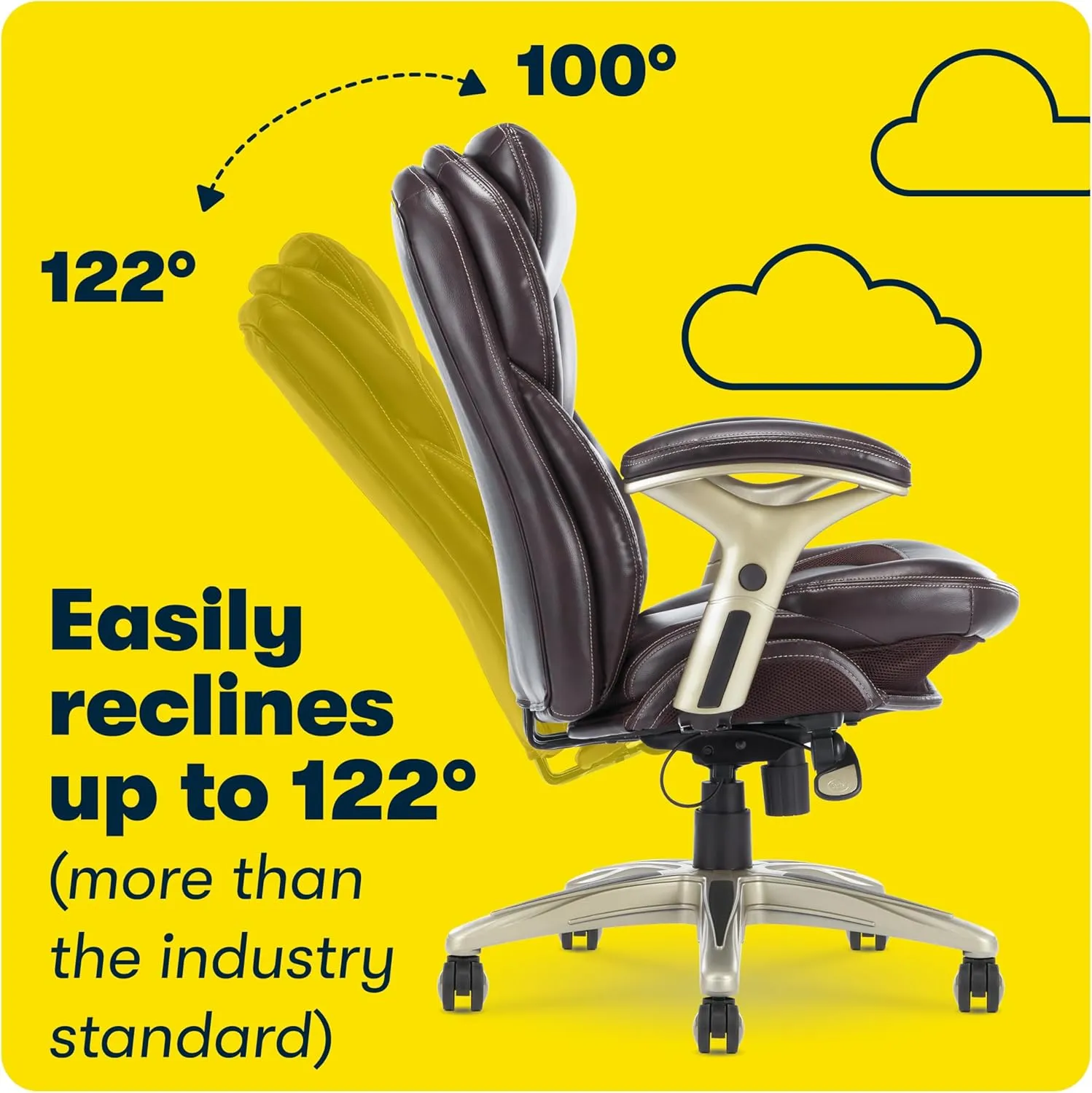 Serta Claremont Ergonomic Executive Office Chair with Back in Motion Technology, Adjustable Mid Back Desk Chair with Lumbar Support, Bonded Leather, Chestnut Brown