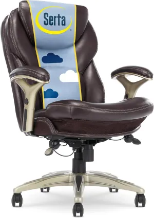 Serta Claremont Ergonomic Executive Office Chair with Back in Motion Technology, Adjustable Mid Back Desk Chair with Lumbar Support, Bonded Leather, Chestnut Brown