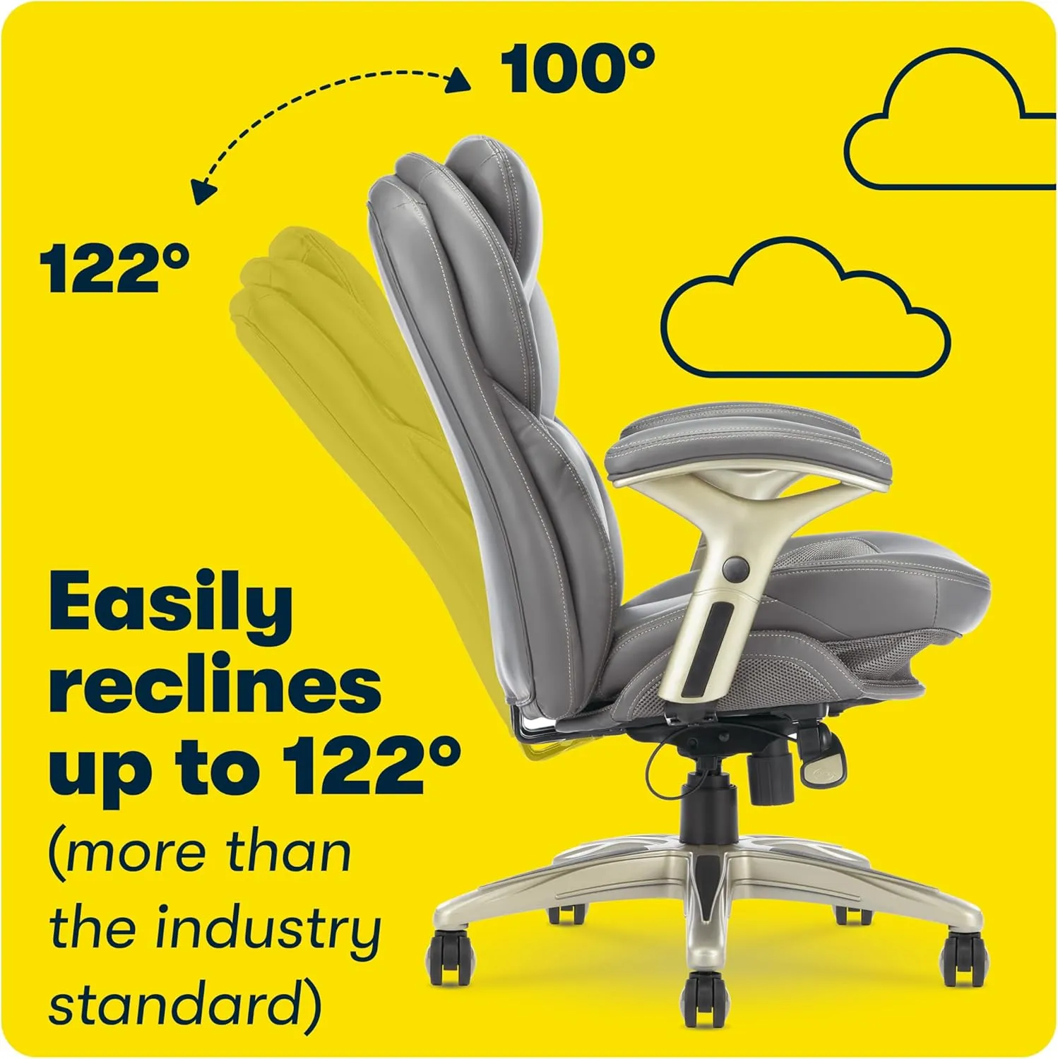 Serta Claremont Ergonomic Executive Office Chair with Back in Motion Technology, Adjustable Mid Back Desk Chair with Lumbar Support, Bonded Leather, Gray
