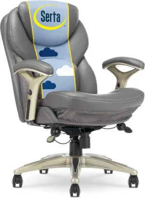 Serta Claremont Ergonomic Executive Office Chair with Back in Motion Technology, Adjustable Mid Back Desk Chair with Lumbar Support, Bonded Leather, Gray