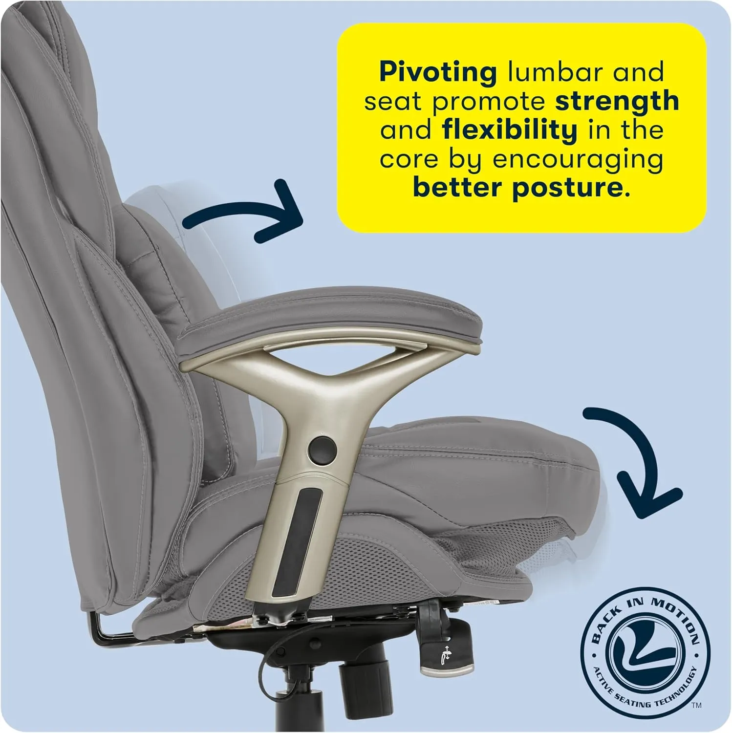 Serta Claremont Ergonomic Executive Office Chair with Back in Motion Technology, Adjustable Mid Back Desk Chair with Lumbar Support, Bonded Leather, Gray