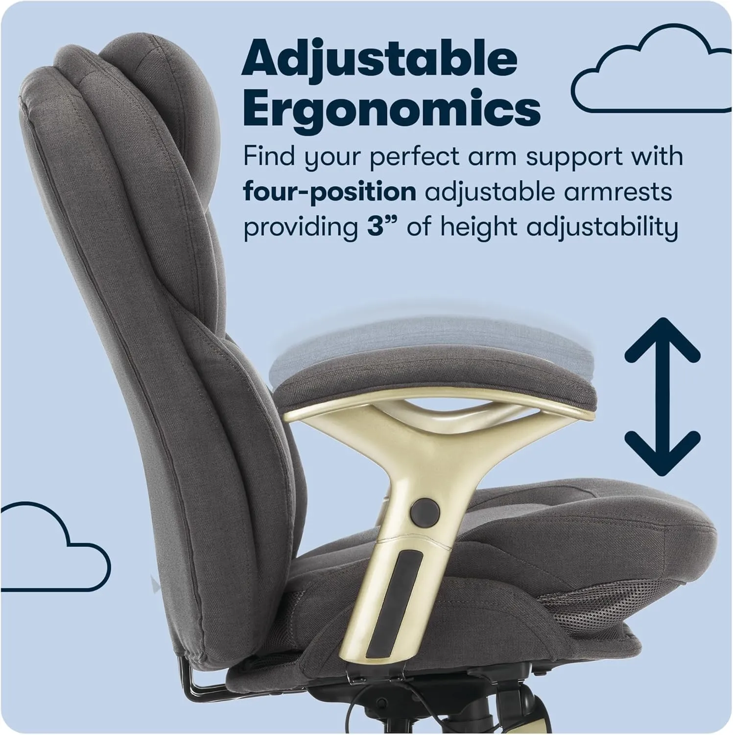 Serta Claremont Ergonomic Executive Office Chair with Back in Motion Technology, Adjustable Mid Back Desk Chair with Lumbar Support, Fabric, Dark Gray