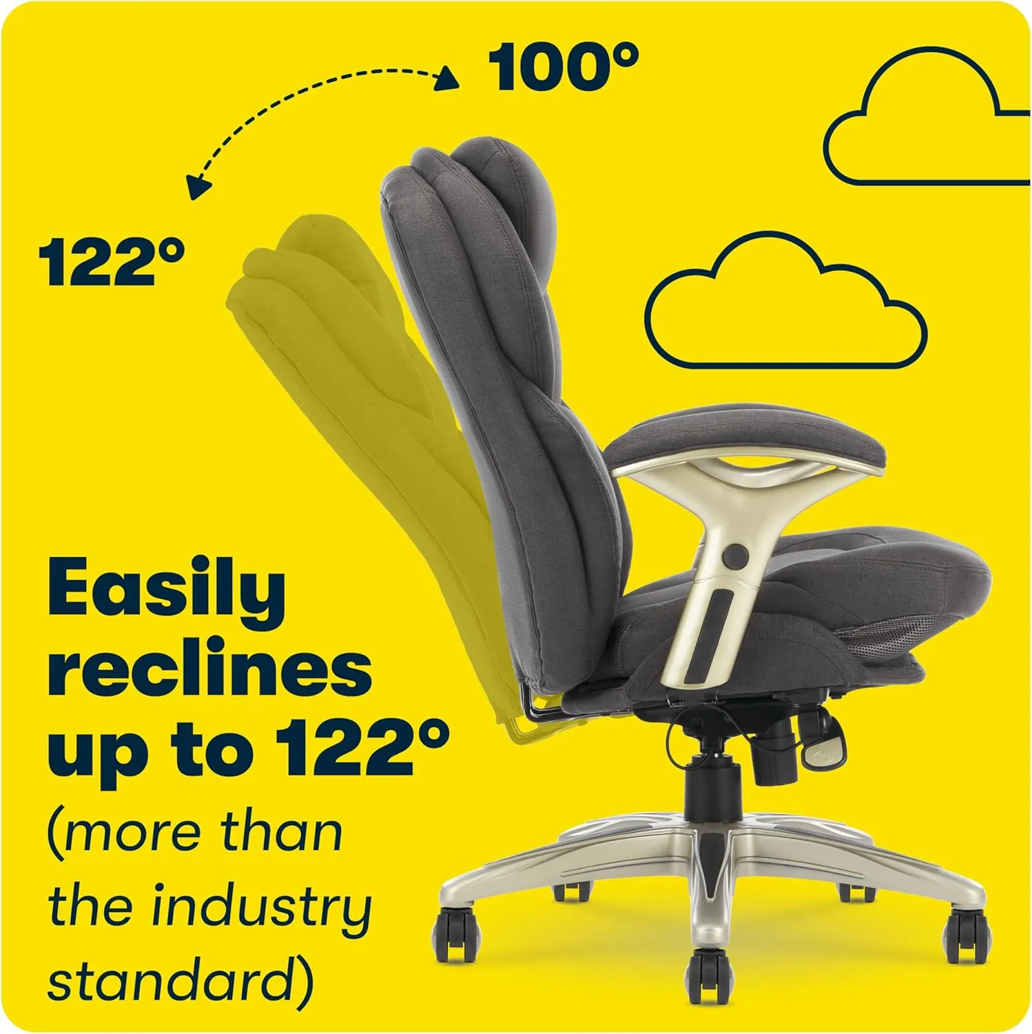 Serta Claremont Ergonomic Executive Office Chair with Back in Motion Technology, Adjustable Mid Back Desk Chair with Lumbar Support, Fabric, Dark Gray