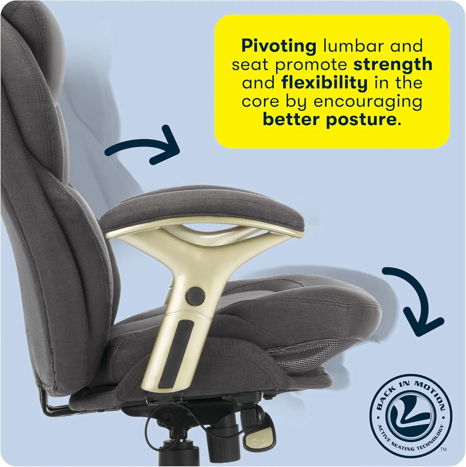 Serta Claremont Ergonomic Executive Office Chair with Back in Motion Technology, Adjustable Mid Back Desk Chair with Lumbar Support, Fabric, Dark Gray
