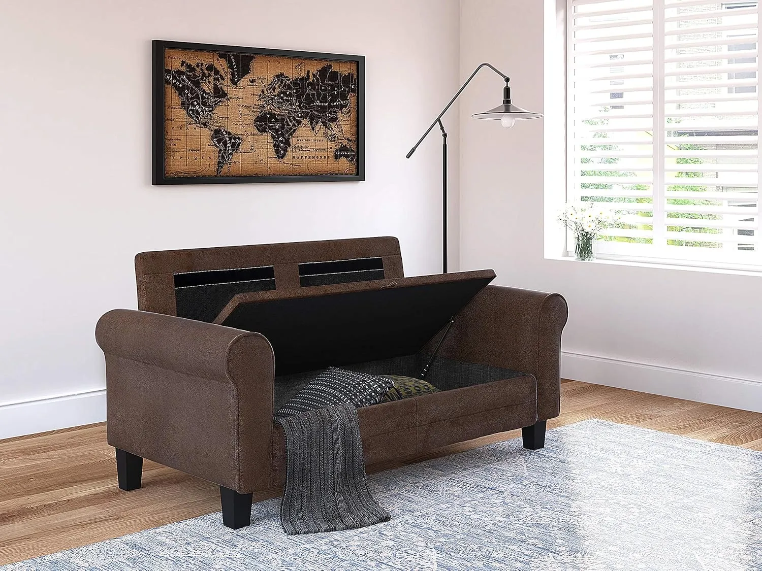 Serta Copenhagen Sofas 1 Two or Three Person Living Room Couch with Soft Foam-Filled Cushions, Easy-to-Clean Microfiber Upholstery, 61" Loveseat with Storage, Dark Brown