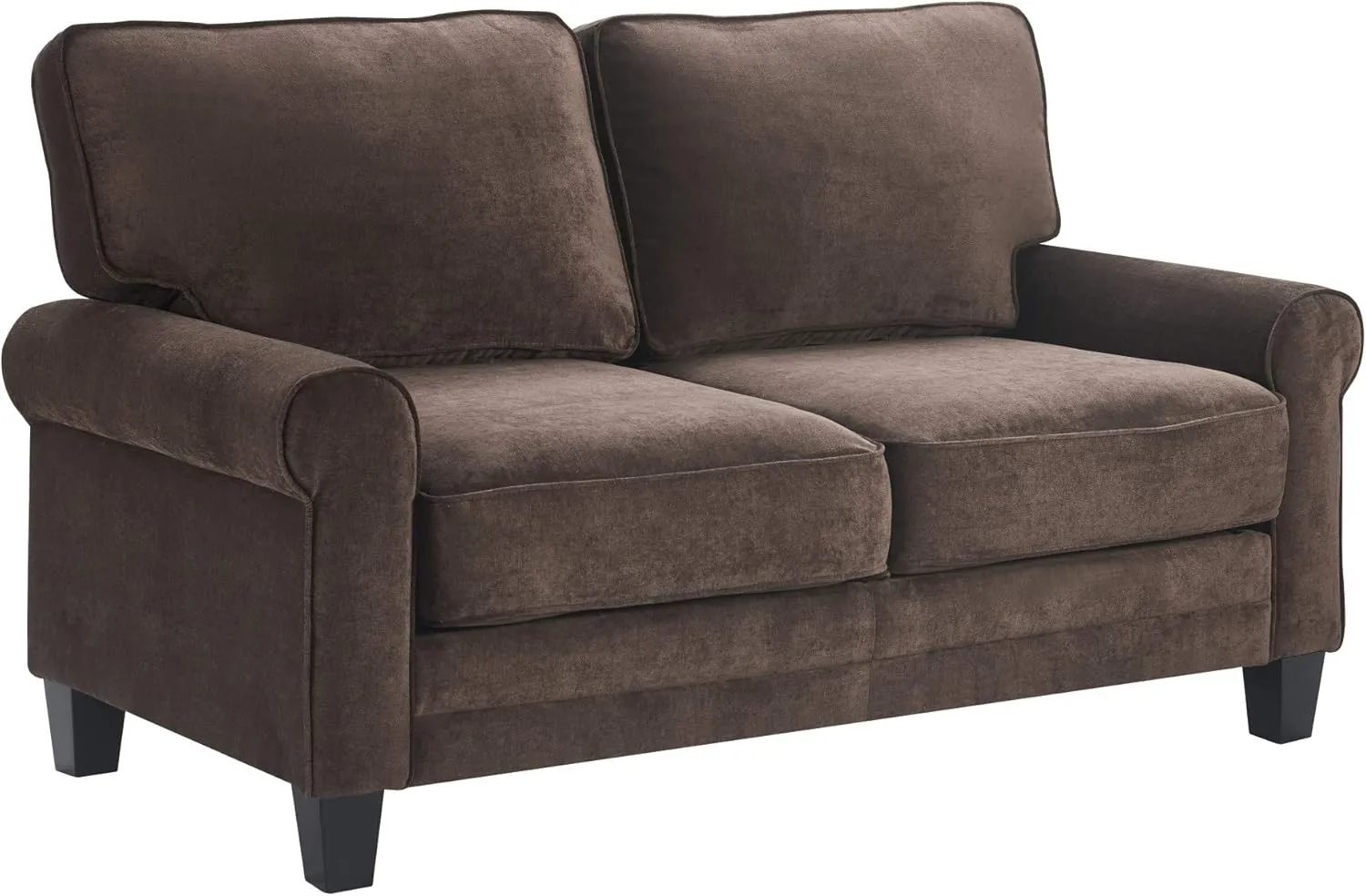 Serta Copenhagen Sofas 1 Two or Three Person Living Room Couch with Soft Foam-Filled Cushions, Easy-to-Clean Microfiber Upholstery, 61" Loveseat with Storage, Dark Brown