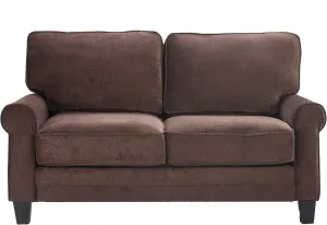 Serta Copenhagen Sofas 1 Two or Three Person Living Room Couch with Soft Foam-Filled Cushions, Easy-to-Clean Microfiber Upholstery, 61" Loveseat with Storage, Dark Brown