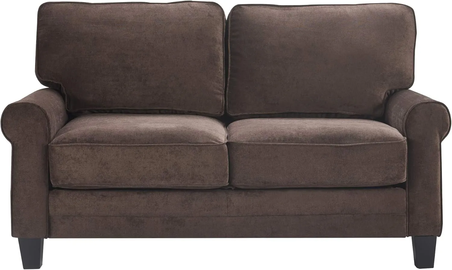 Serta Copenhagen Sofas 1 Two or Three Person Living Room Couch with Soft Foam-Filled Cushions, Easy-to-Clean Microfiber Upholstery, 61" Loveseat with Storage, Dark Brown