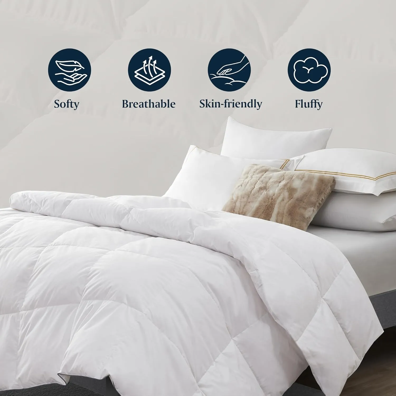 Serta Down Fiber Comforter King Size-All Season Duvet Insert, Luxury Fluffy Bed Comforter 100% Cotton 300 Thread Count Shell, Down Feather Fiber 500 Fill Power with Corner Taps, White 106x90inch