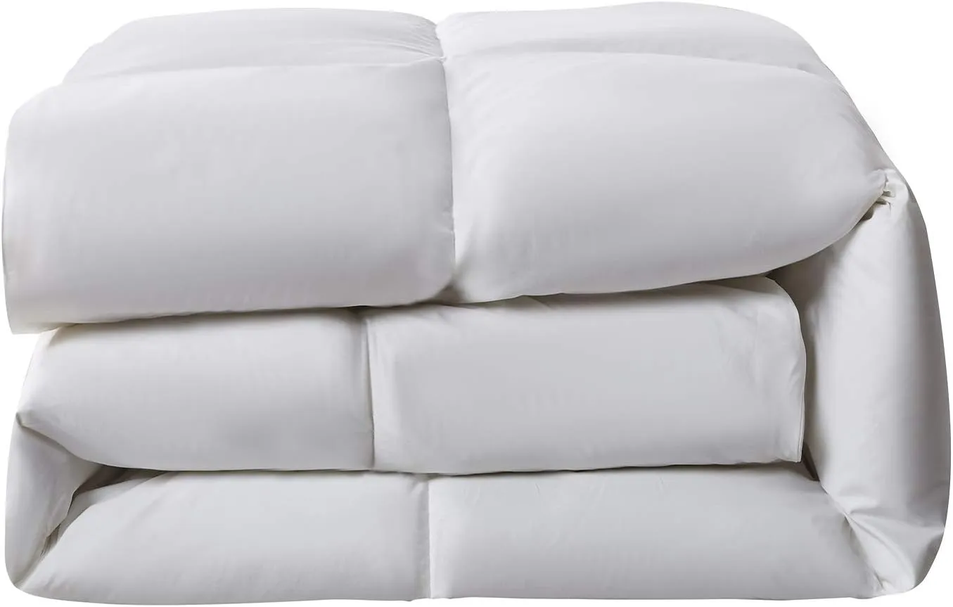 Serta Down Fiber Comforter King Size-All Season Duvet Insert, Luxury Fluffy Bed Comforter 100% Cotton 300 Thread Count Shell, Down Feather Fiber 500 Fill Power with Corner Taps, White 106x90inch