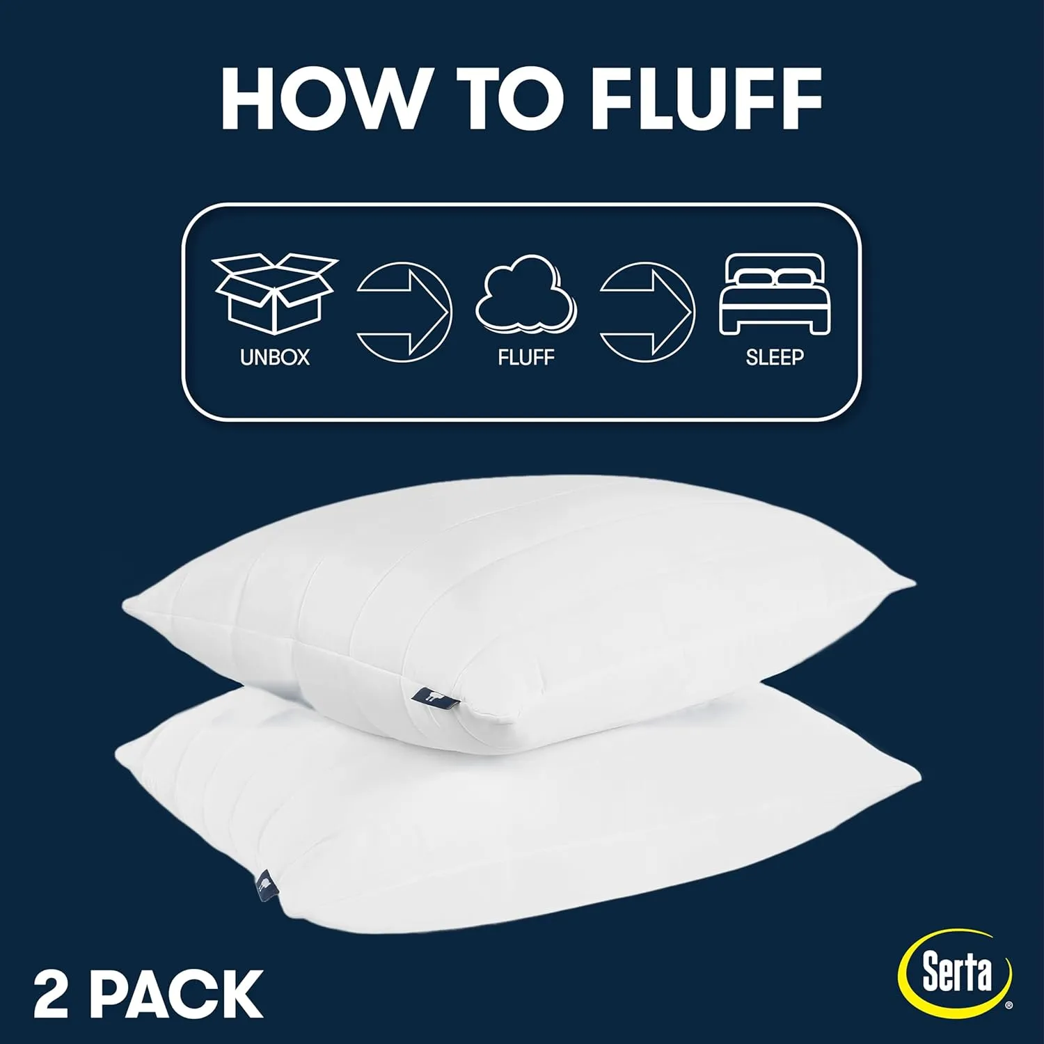 Serta Down Illusion Quilted Hypoallergenic Soft/Medium Bed Pillows for Side, Stomach or Back Sleepers (2 Pack), Queen, White Cooling