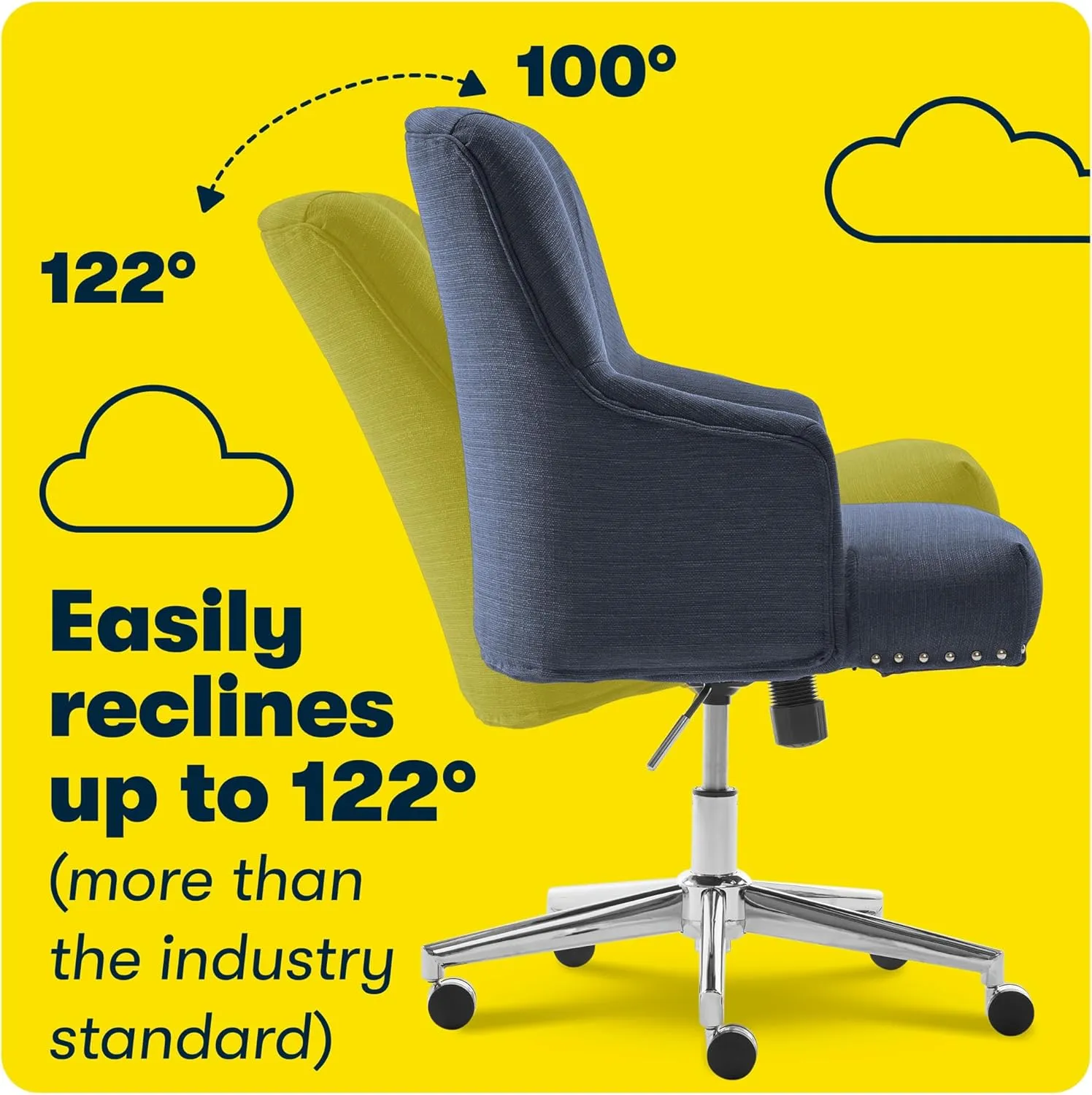 Serta Style Leighton Home Office Chair, Sanctuary Blue Twill Fabric 27.25D x 24W x 38.75H in