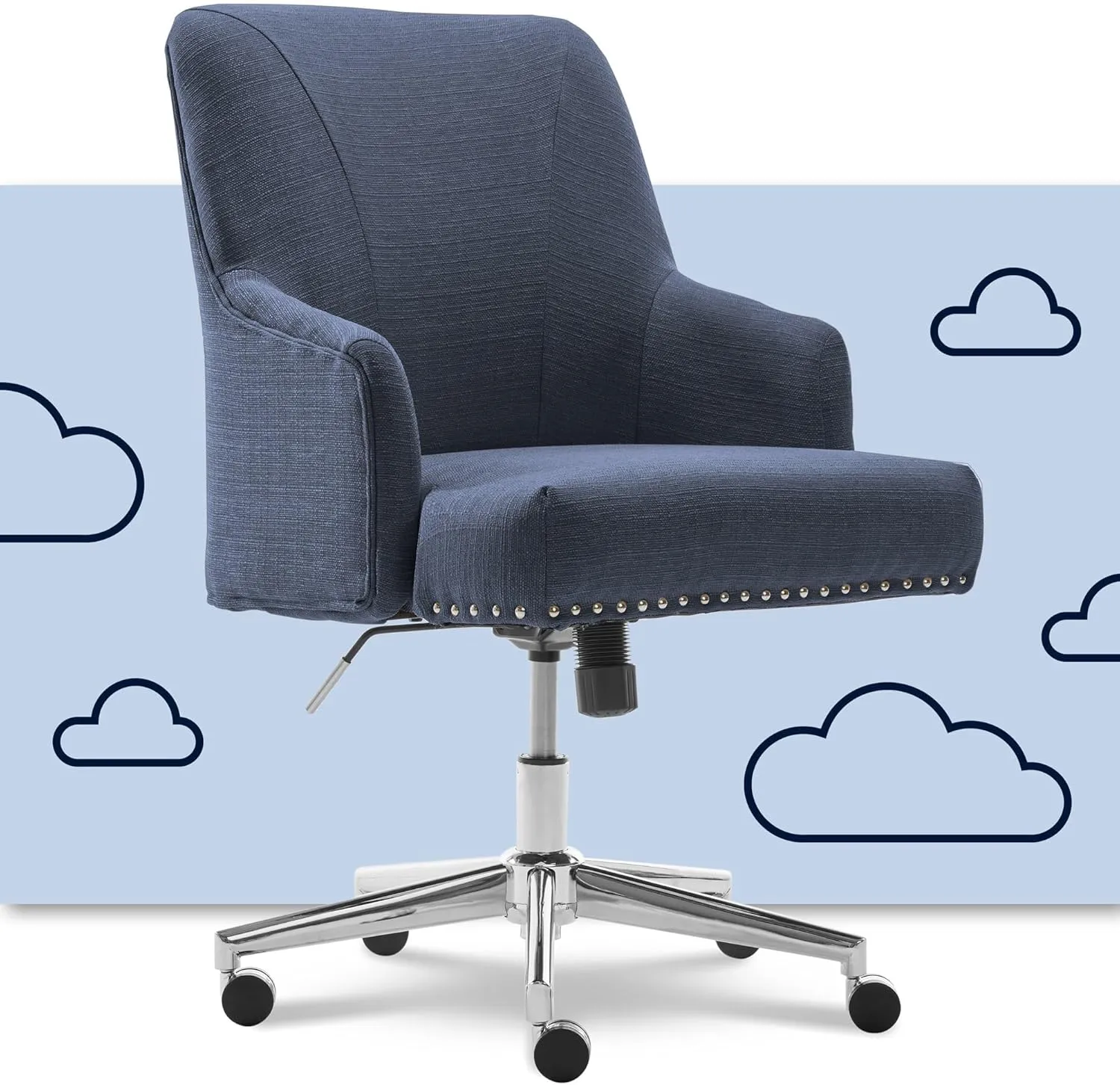 Serta Style Leighton Home Office Chair, Sanctuary Blue Twill Fabric 27.25D x 24W x 38.75H in