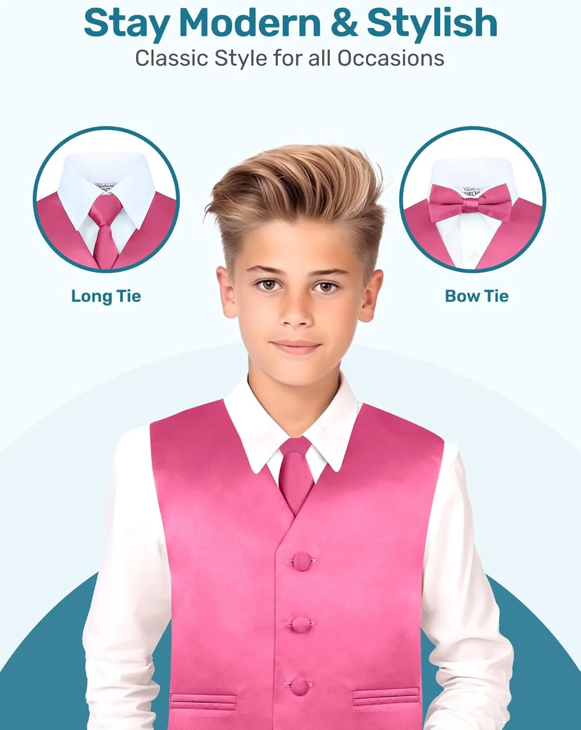 S.H. Churchill & Co. Boy's 4 Piece Vest Set, with Bow Tie, Neck Tie & Pocket Hankie