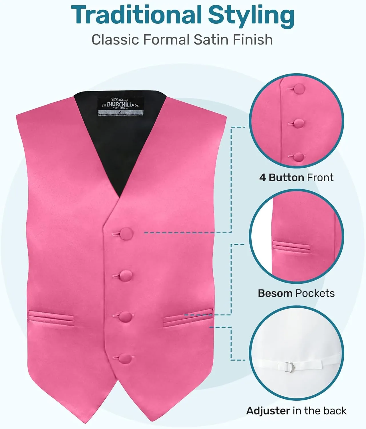 S.H. Churchill & Co. Boy's 4 Piece Vest Set, with Bow Tie, Neck Tie & Pocket Hankie