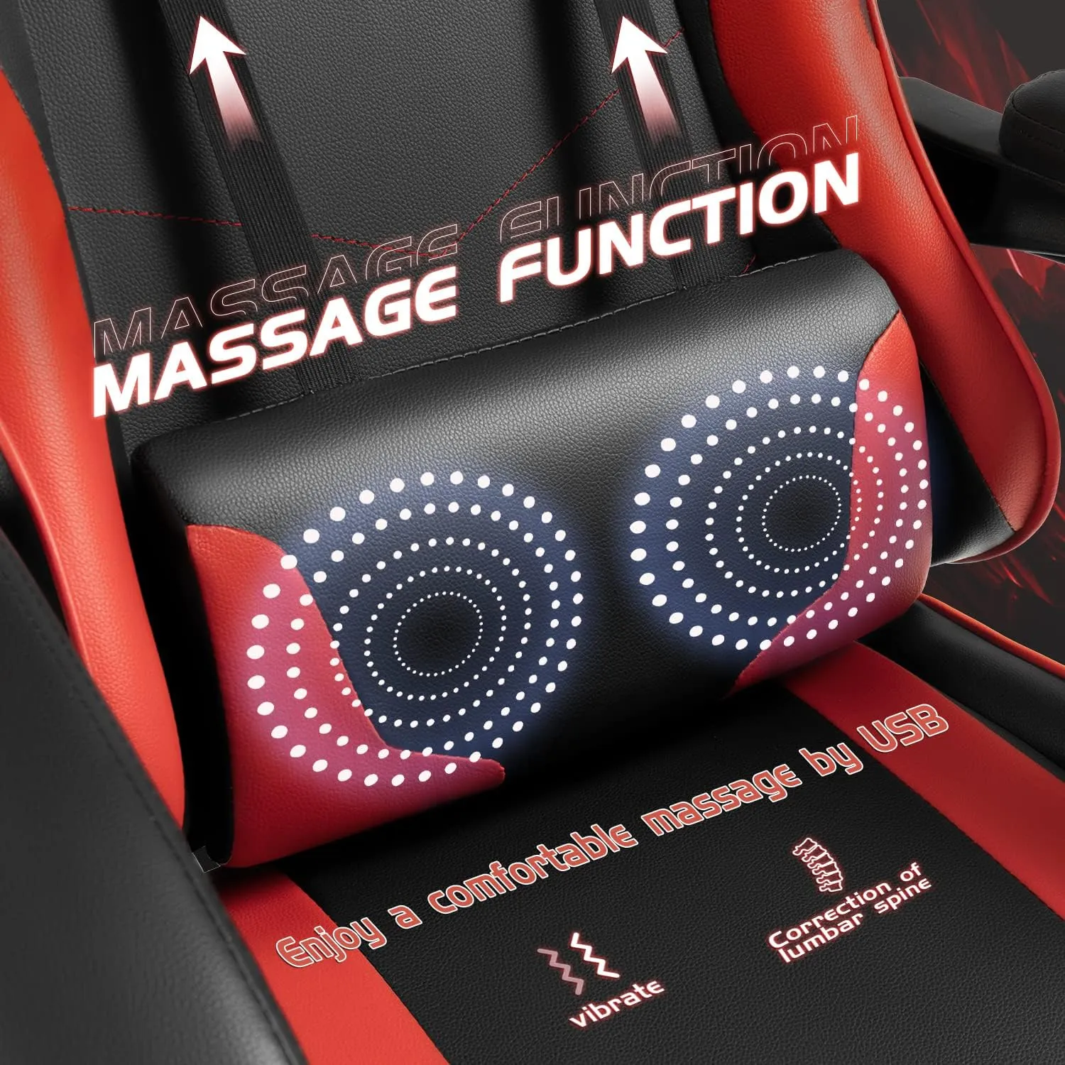 Shahoo Gaming Chair with Footrest and Massage Lumbar Support, Ergonomic Computer Chairs 360°Swivel and Height Adjustable Seat with Headrest for Office or Bedroom, Study Room, Red