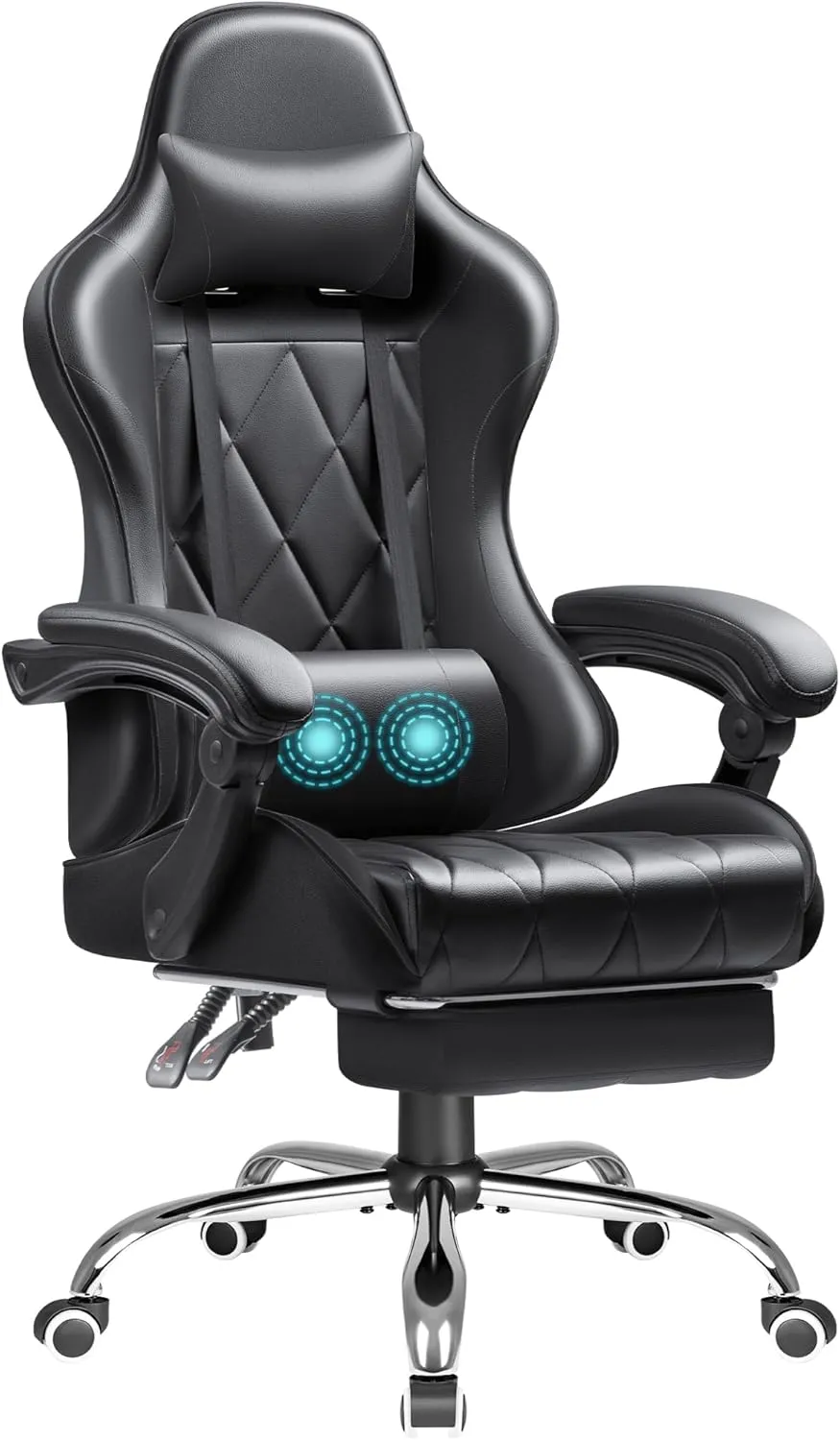 Shahoo Gaming Chair with Footrest and Massage Lumbar Support, Ergonomic Computer Seat Height Adjustable with 360°Swivel and Headrest, Black
