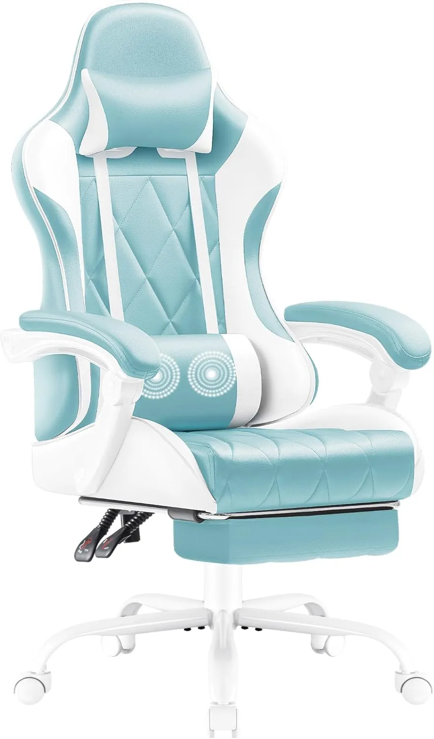 Shahoo Gaming Chair with Footrest and Massage Lumbar Support, Ergonomic Office Computer Seat Height Adjustable with Headrest, Light Blue