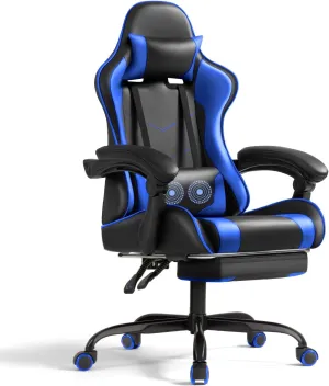 Shahoo Gaming Chair with Footrest and Massage Lumbar Support, Video Game Chairs Height Adjustable Seat with Headrest for Office or Bedroom, Study Room, Blue