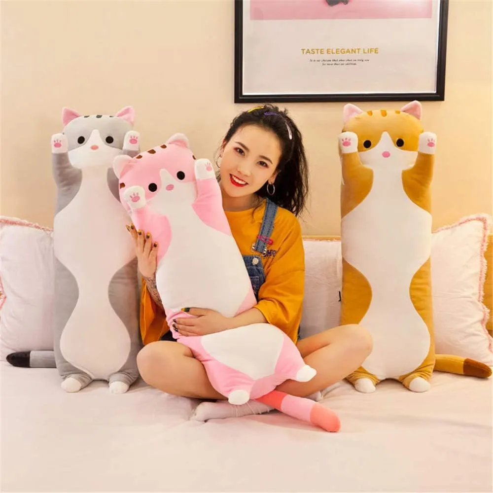 shangman Lovely Plush Cat Cute Cartoon Soft Stuffed Kitten Long Throw Sleeping Pillow Doll Toy Gift for Kids Girlfriend Multiple Size (Pink,70cm/27.5in)