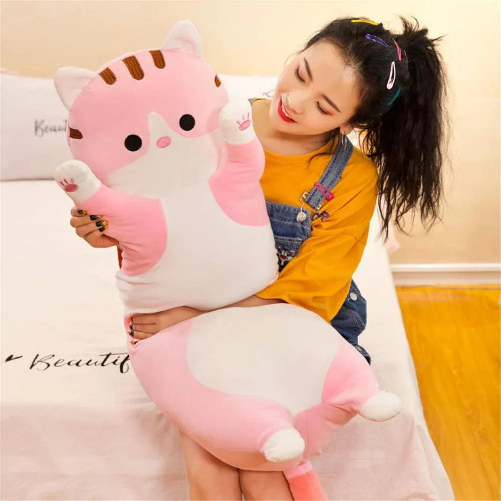 shangman Lovely Plush Cat Cute Cartoon Soft Stuffed Kitten Long Throw Sleeping Pillow Doll Toy Gift for Kids Girlfriend Multiple Size (Pink,70cm/27.5in)