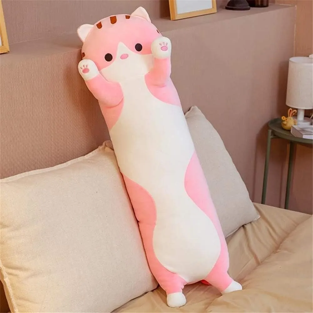 shangman Lovely Plush Cat Cute Cartoon Soft Stuffed Kitten Long Throw Sleeping Pillow Doll Toy Gift for Kids Girlfriend Multiple Size (Pink,70cm/27.5in)