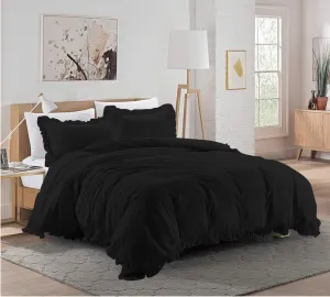 Sheets N More Ultra Soft 1000 Series Long Staple 1 Piece Black Edge Ruffle Frilled 500 GSM Comforter Egyptian Cotton Oversized Queen 98'' x 98''