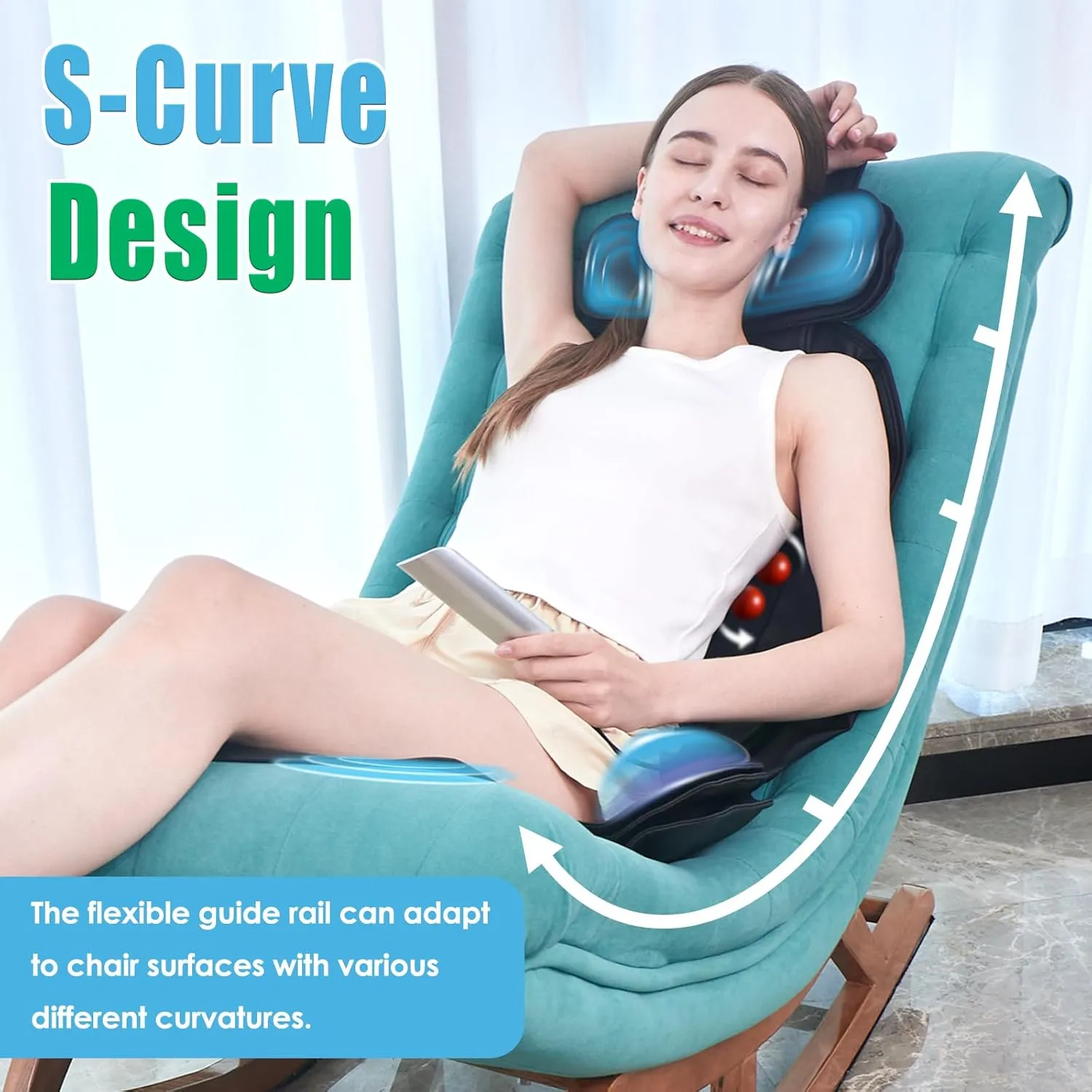 Shiatsu Back Massager for Pain Relief Deep Tissue, Chair Massager with Soothing Heat & Vibration, Soft S-Curve & Height Adjustable for Diverse Body Contours, Home Office Gifts for Men Women