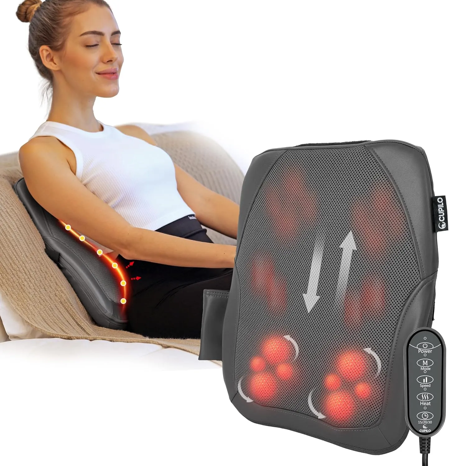 Shiatsu Low Back Massager - 3D Kneading Massage Pillow for Pain Relief,Portable Rolling Massager for Home Office,Ideal Gifts for Her,Him