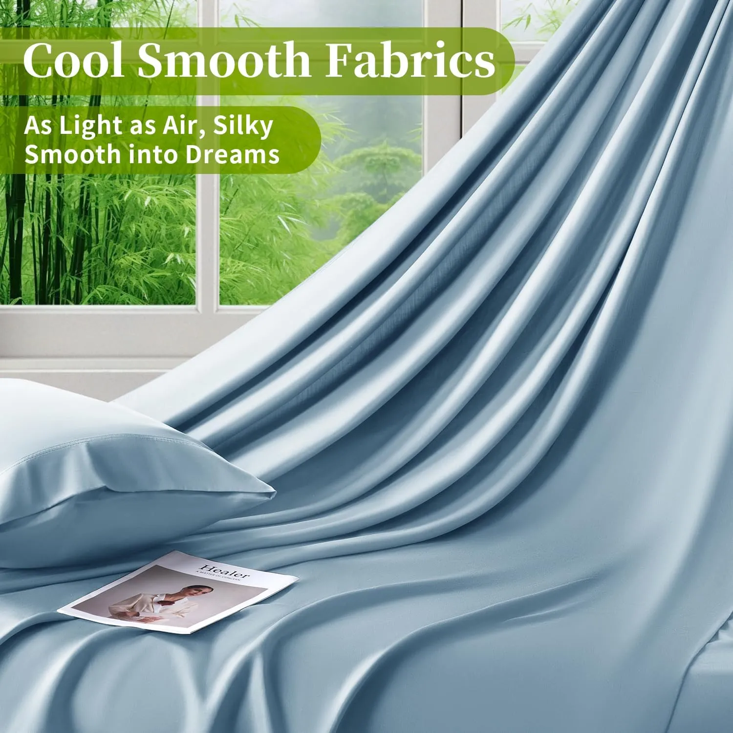 Shilucheng 100% Viscose Derived from Bamboo_ Sheets Queen Size 4pcs - Ultra Cooling & Silky Soft Bed Sheets, 16" Deep Pocket, Perfect for Hot Sleepers, Hotel Bedding Sheets (Teal Blue)