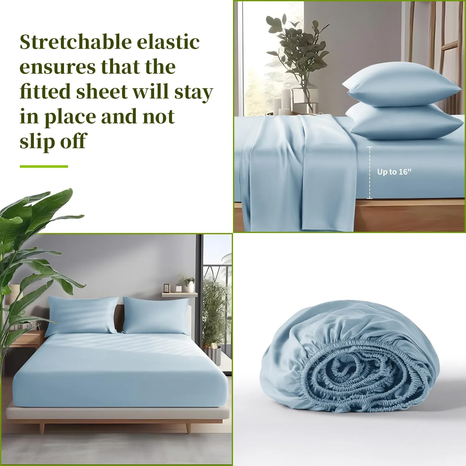 Shilucheng 100% Viscose Derived from Bamboo_ Sheets Queen Size 4pcs - Ultra Cooling & Silky Soft Bed Sheets, 16" Deep Pocket, Perfect for Hot Sleepers, Hotel Bedding Sheets (Teal Blue)