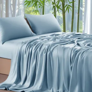 Shilucheng 100% Viscose Derived from Bamboo_ Sheets Queen Size 4pcs - Ultra Cooling & Silky Soft Bed Sheets, 16" Deep Pocket, Perfect for Hot Sleepers, Hotel Bedding Sheets (Teal Blue)