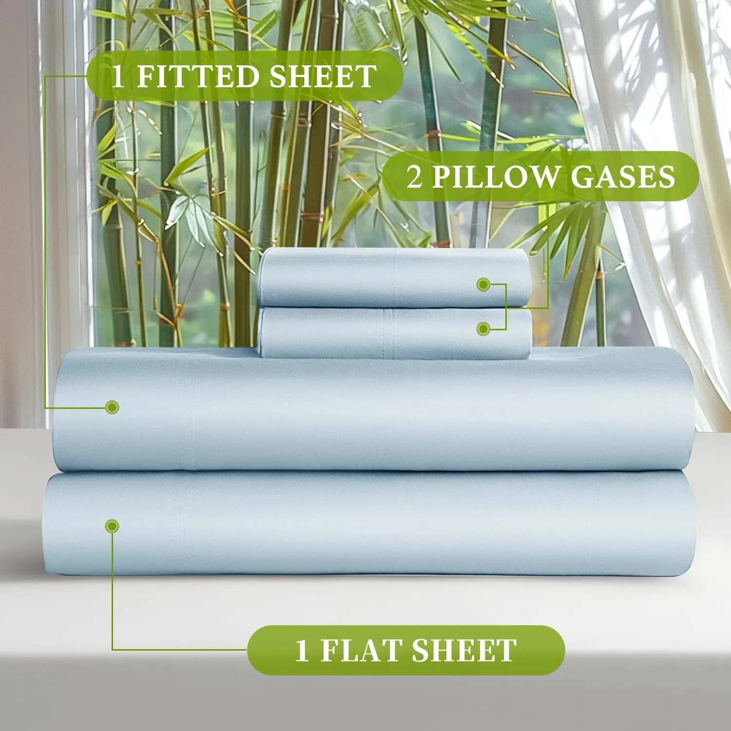 Shilucheng 100% Viscose Derived from Bamboo_ Sheets Queen Size 4pcs - Ultra Cooling & Silky Soft Bed Sheets, 16" Deep Pocket, Perfect for Hot Sleepers, Hotel Bedding Sheets (Teal Blue)